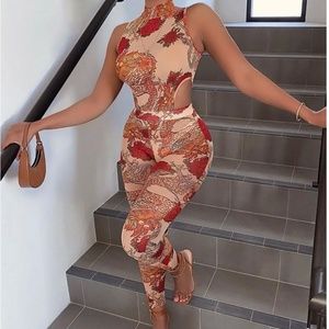 Fashion Nova Dragon and Roses Jumpsuit